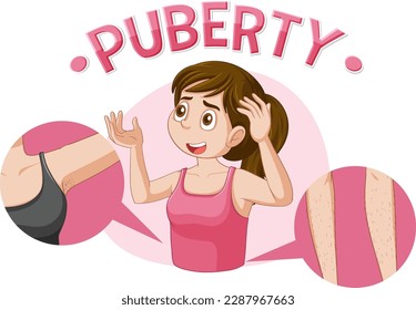 Puberty Girl with Changing Body illustration