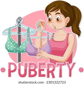 Puberty Girl Choosing Her First Bra illustration