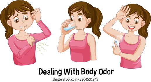 Puberty Girl Dealing with Body Odor illustration
