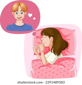 Puberty girl dreaming about her boyfriend illustration