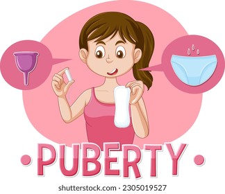 Puberty Girl Exploring Her Menstrual Product Options illustration