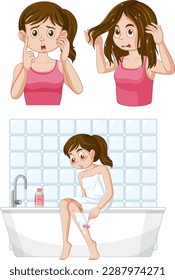 Puberty Girls doing different activities collection illustration