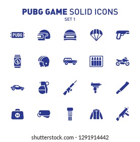 PUBG game glyph icons. Vector illustration of combat facilities. Solid design. Set 1 of icons