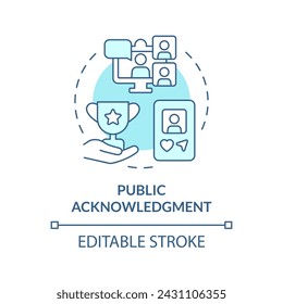 Public acknowledgement soft blue concept icon. Employee recognition. Sharing success. Team member accolade. Round shape line illustration. Abstract idea. Graphic design. Easy to use