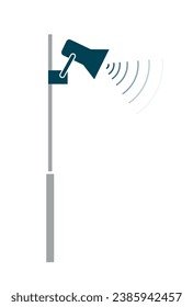 Sistema de dirección pública, altavoz en la parte superior de un poste alto. Sonido, tecnología. Icono de objeto, símbolo. Ilustración vectorial colorida de estilo plano sobre fondo blanco.