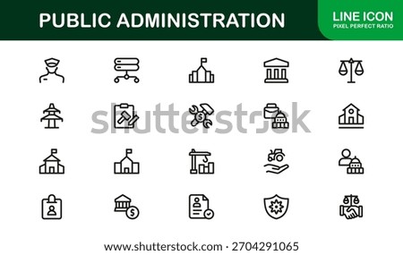 Public Administration line icon set with modern elements – Modern professional vector icon set featuring minimal, outlined, and creative public service, civic duty, and government administration