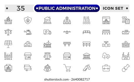 Public Administration outline icons. Minimalist thin linear web icon set. Line icons related to public utilities. Gas, electricity, water, heating.
