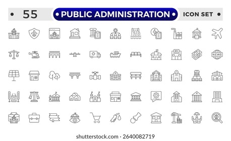 Public Administration outline icons. Minimalist thin linear web icon set. Line icons related to public utilities. Gas, electricity, water, heating.
