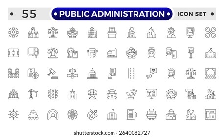 Public Administration outline icons. Minimalist thin linear web icon set. Line icons related to public utilities. Gas, electricity, water, heating.
