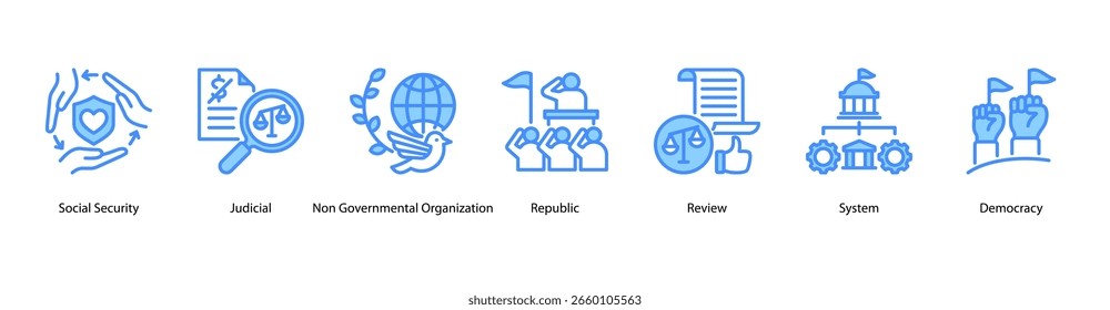 Ilustración vectorial de ícono de Anuncio de Web de la Administración Pública para la burocracia, los sistemas de control, la seguridad social, el poder judicial, las ONG, las formas de gobierno de la república y las revisiones del sistema.