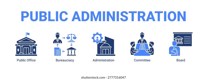 Public Administration web banner icon concept, with Public Office, Bureaucracy, Administration.