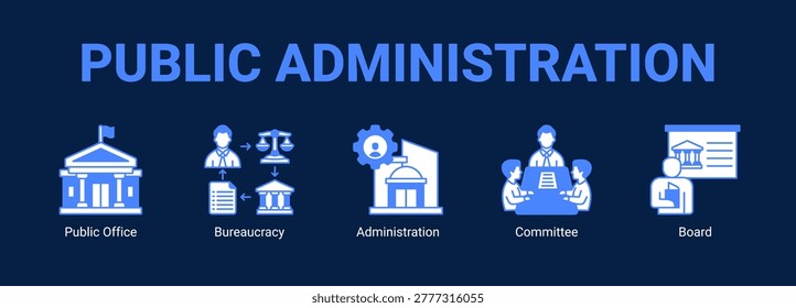 Public Administration web banner icon concept, with Public Office, Bureaucracy, Administration.