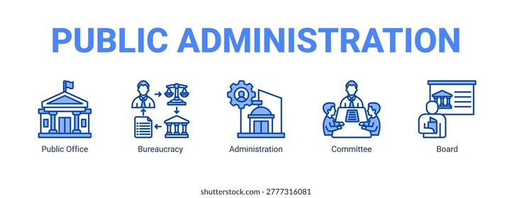 Public Administration web banner icon concept, with Public Office, Bureaucracy, Administration.