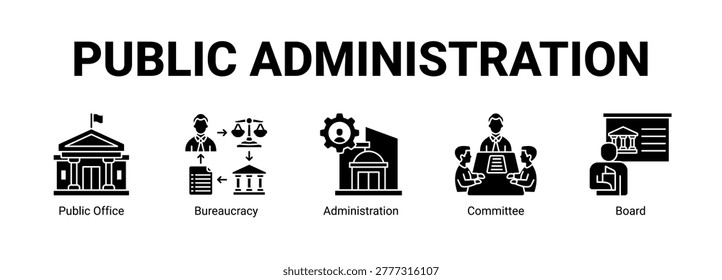 Public Administration web banner icon concept, with Public Office, Bureaucracy, Administration.