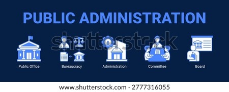 Public Administration web banner icon concept, with Public Office, Bureaucracy, Administration.