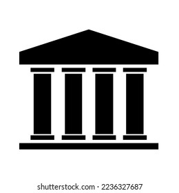 Public, administrative building with pillars, old, ancient, antique, greek, roman style, historical architecture, court house, bank, university, museum, graphic, sketch, outline, vector, illustration