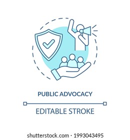 Public advocacy concept icon. Community change abstract idea thin line illustration. Promoting changes to laws. Participation in local events. Vector isolated outline color drawing. Editable stroke