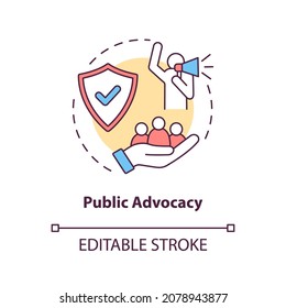 Public advocacy concept icon. Community change abstract idea thin line illustration. Promoting changes to laws. Resolving specific problem. Vector isolated outline color drawing. Editable stroke