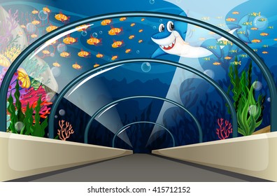 Public Aquarium With Fish And Coral Reef Illustration