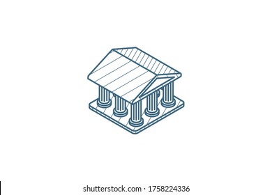 Public Bank Building, University Or Museum, Classic Greek Architecture Isometric Icon. 3d Vector Illustration. Isolated Line Art Technical Drawing. Editable Stroke