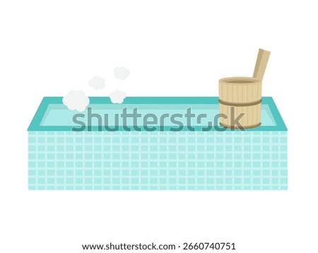 Public bath, hot spring, bath, bathtub, wooden bathtub illustration material