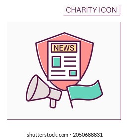 Public broadcasting of social problems color icon. Search for patrons and volunteers. Charitable events, promotions, flashmobs. Volunteering and charity concept. Isolated vector illustration