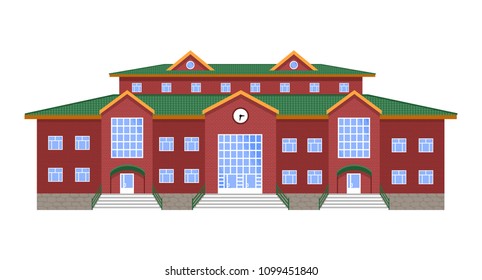 Public building, educational institution (library, school, College, Institute, Academy, University, Bank, Palace) with red brick clock