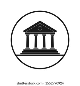 Public building graphic icon. Building in the circle sign isolated on white background. Vector illustration