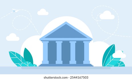 Public building with high columns icon. Administrative city building isolated on white background. Government architecture house. Bank facade, university or government institution. Vector illustration