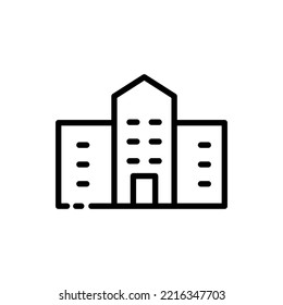 Public building line icon. Architecture, skyscraper, apartments, church, museum, theater, administration. Engineering concept. Vector black line icon on a white background