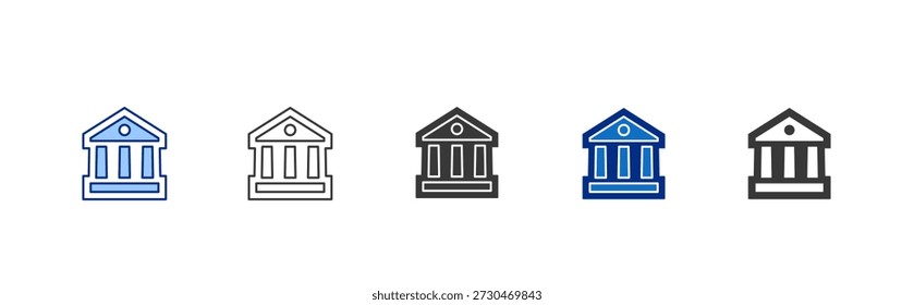 Public Building vector icon set in line, glyph, and blue style 