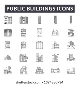 Public buildings line icon signs. Linear vector outline illustration set concept.