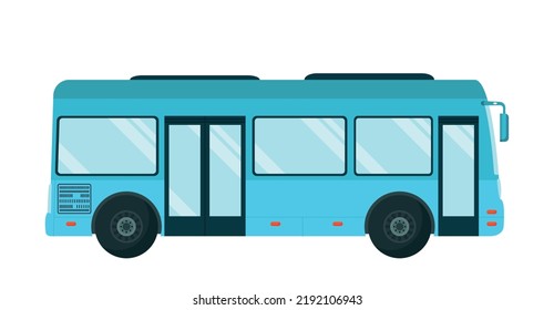 Public bus icon. Sticker for social networks and graphic element for website. Vehicle from side, big blue car. City and urbanization. Autobus and automobile. Cartoon flat vector illustration