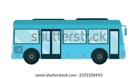 Public bus icon. Sticker for social networks and graphic element for website. Vehicle from side, big blue car. City and urbanization. Autobus and automobile. Cartoon flat vector illustration