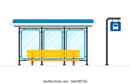 Public bus stop vector flat material design object. Isolated illustration on white background.