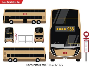 Public buses in Hong Kong, public transport, double decker bus, bus stop