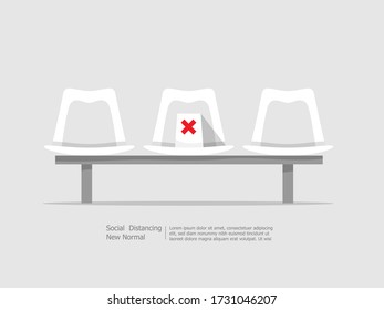 public chairs with social distancing concept for outbreak and protect virus spread
