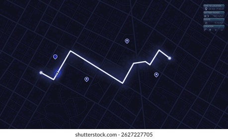 Public charging stations available along route. Flexible charging solutions, public charging for electric vehicles. Select the most convenient route to drive back home. Vector illustration