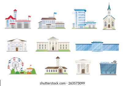 Public city buildings vector set on white