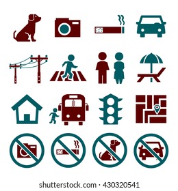 public city sign icon set