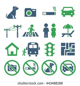 public city sign icon set