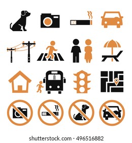 public city sign icon set