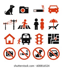 public city sign icon set