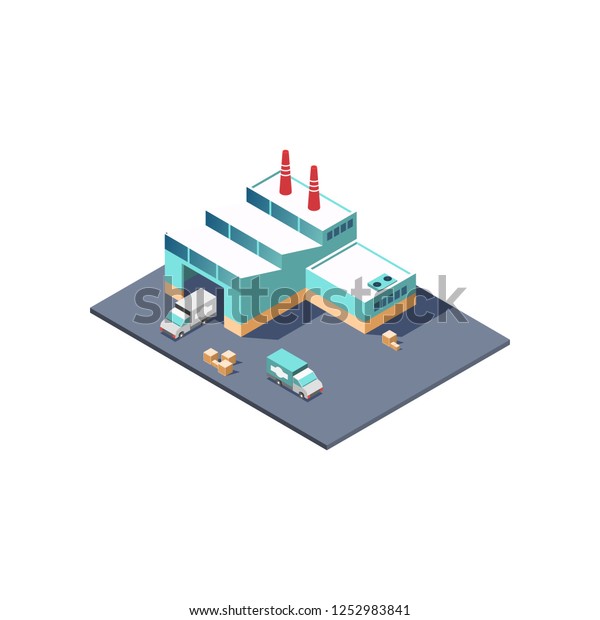 Public city transport\
isometric city buildings with images of different municipal and\
private buildings