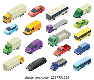 Public City Transport and Road Traffic Isometric Vector Set