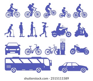 Public city transport silhouette of different kinds vector illustration