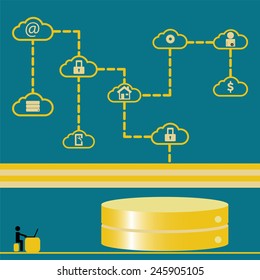 Public cloud and big data manage information to database concept ideas with vintage color