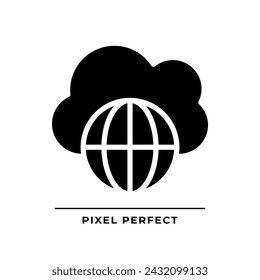 Public cloud black glyph icon. Open server for digital data storage. Free access to information. Internet resource. Silhouette symbol on white space. Solid pictogram. Vector isolated illustration