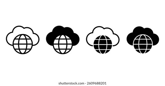 Public Cloud Computing Icon Set Black and White Globe and Cloud Vector Design Graphics