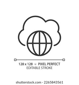 Public cloud pixel perfect linear icon. Open server for digital data storage. Free access to information. Thin line illustration. Contour symbol. Vector outline drawing. Editable stroke